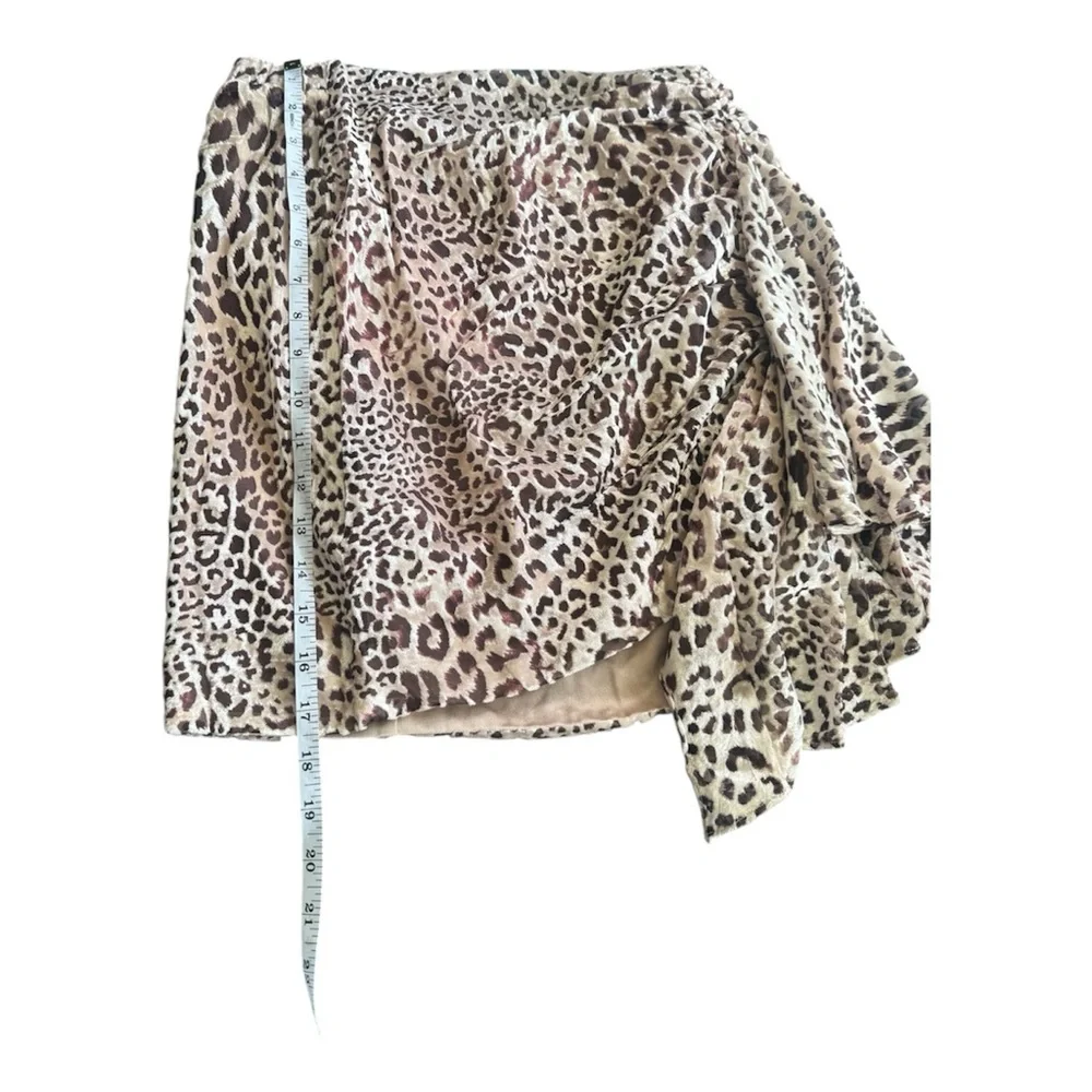 Naked Wardrobe Leopard Mini Skirt Wrap Ruffle Asymmetrical Animal Print Size M